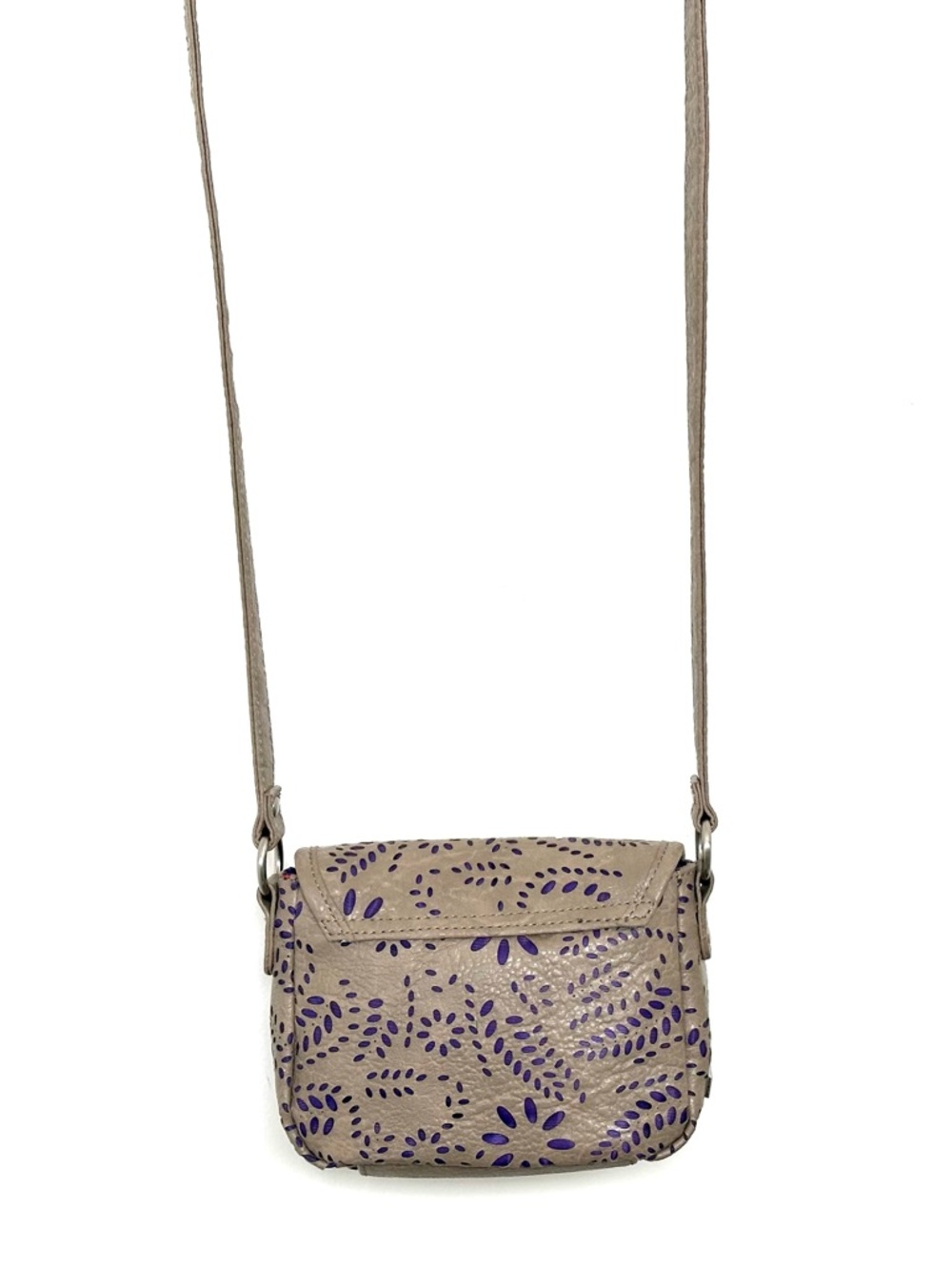 Kensie Girl Taupe Laser-Cut Mini Crossbody Bag with Purple Accent - Picture 13 of 13